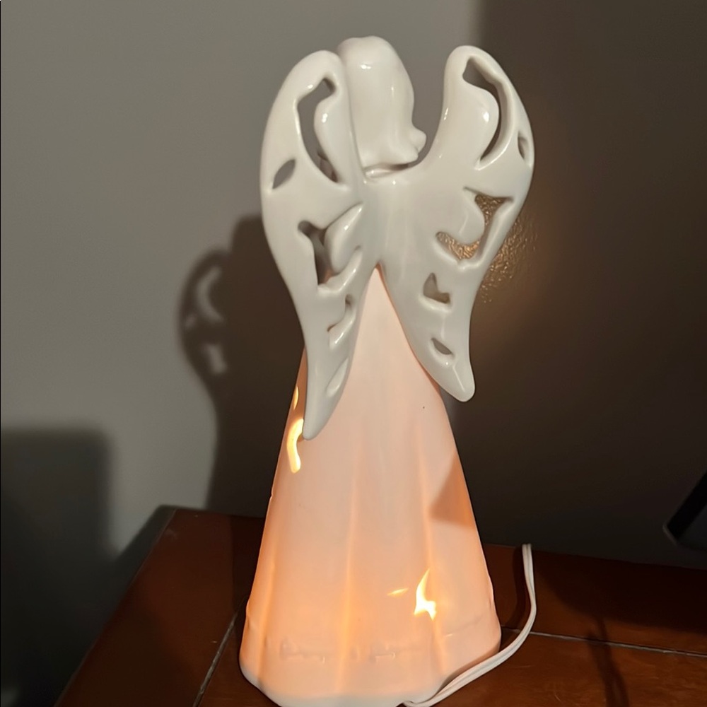 Napco Angel Lamp Figure Reading Ivory Ceramic Cut Out Light Up Religious Plug In - Picture 5 of 6